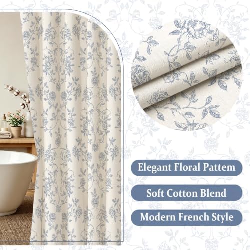 MitoVilla Vintage Farmhouse Blue Floral Poly-Cotton Shower Curtain, 72x72