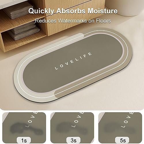 Rubber Bath mats Quick-Drying Non-Slip Bathroom mat Super Absorbent Bath mat Instant Dry Bath mat, Bathroom Rug in Front of The Kitchen Sink, Shower Room, Bathtub, Oval(Brown+16.9x26.7in)