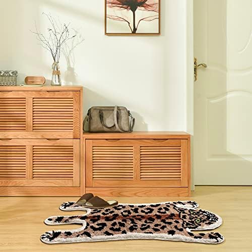 Panstar Leopard Bath Mat for Bathroom, Cute Brown Leopard Cartoon Bath Mats Non Slip Animal Shaped Absorbent Bathtub Rug Bathroom Plush Shower Rugs