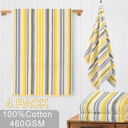 VOOVA & MOVAS Yellow Bath Towels 4 Pack, 100% Cotton, 28x52 in