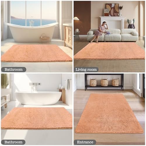 Yeaban Chenille Peach Bathroom Rug 36"x60",Non-Slip Rubber Backing
