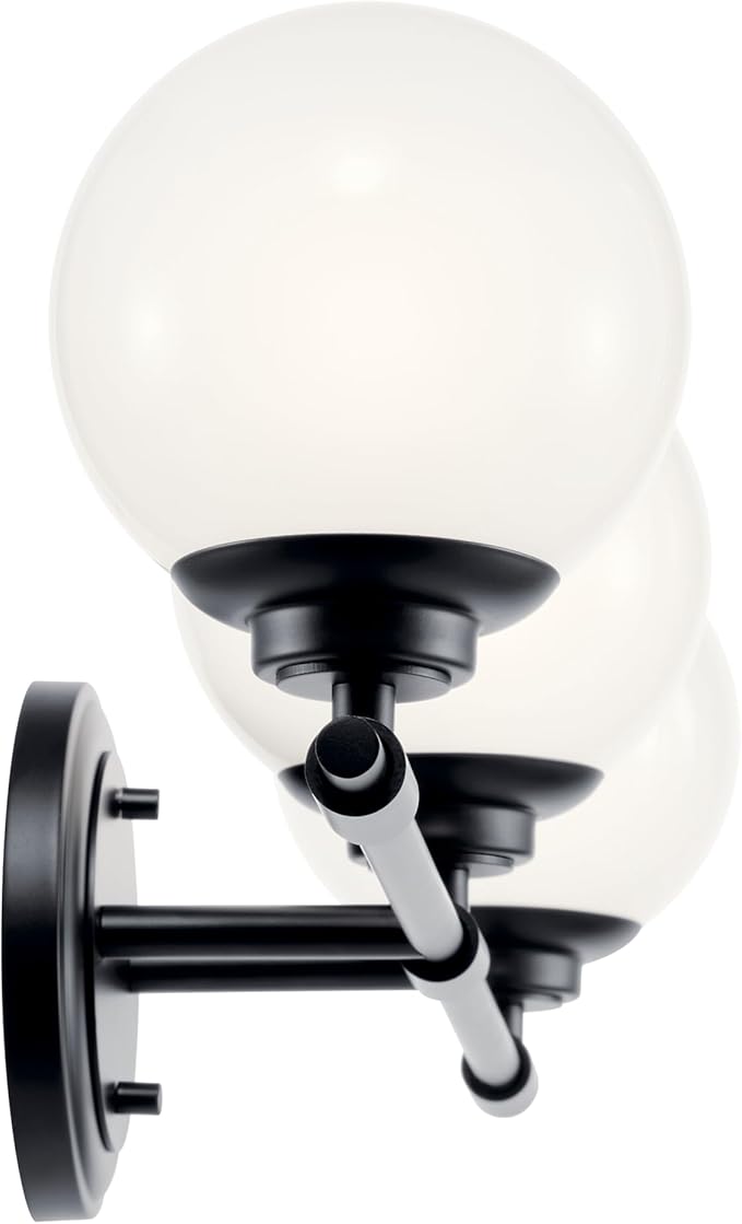 Kichler Benno 3-Light Vanity, Modern Light with Opal Glass in Black, for Bathroom or Powder Room (8.75" x 24.5"), 55172BK