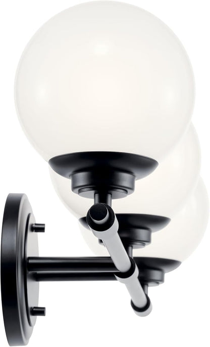Kichler Benno 3-Light Vanity, Modern Light with Opal Glass in Black, for Bathroom or Powder Room (8.75" x 24.5"), 55172BK