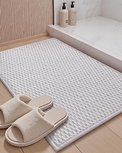 Color&Geometry 24"x36" Chenille Boho Bathroom Rug with Rubber Backing,White