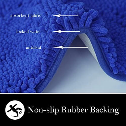Bathroom Rugs Chenille Bath mat 2 Piece Set, Super Absorbent, PVC Non Slip Backing, Bath mats for Bathroom, Plush Shaggy, Thick, Machine Washable, Bathtub, Shower, Toilet.(Royal Blue)