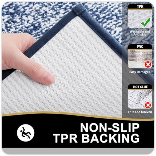 OLANLY Large Bathroom Rugs 44x32, Soft Absorbent Microfiber Bath Rugs, Navy