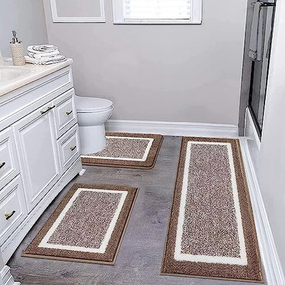 Pauwer Bathroom Rugs 3 Piece Set, Non Slip Washable Bath Mat, Coffee