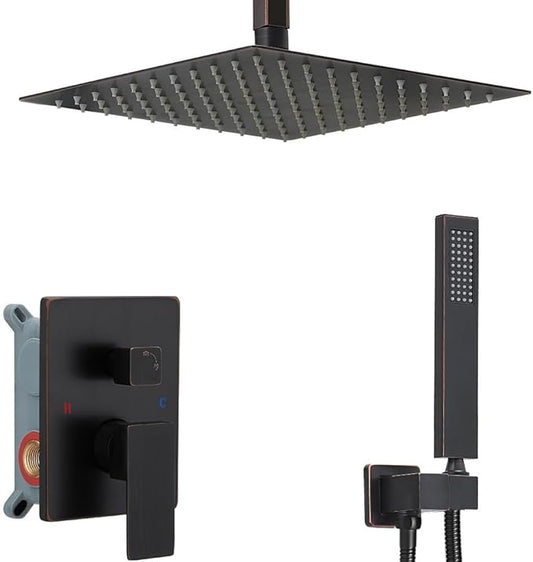 10 Inch Ceiling Mounted Shower System Rain Mixer Shower Combo Set Rainfall Shower Head System ‎Oil Rubbed Bronze Shower Faucet Rough-in Valve Body and Trim Kit Included