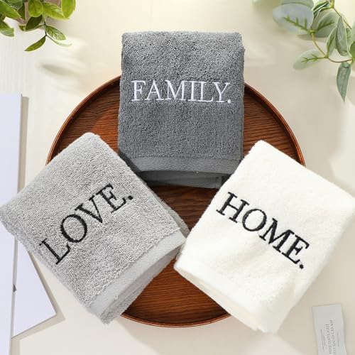 FuWeave 3 Pcs Gray Decorative Hand Towels for Bathroom,Home Love Family