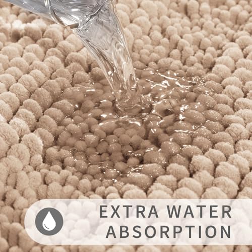 Yimobra Toilet Rugs U Shaped Washable 24 x 20, Non Slip and Super Absorbent Toilet Mat, Quick Dry, Ultra Luxury Microfiber Chenille Plush Fluffy Contour Bath Rugs for Toilet Base, Beige
