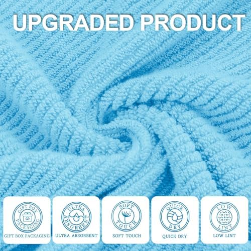 VOOVA & MOVAS Bathroom Hand Towels 4PC, 100% Cotton, 18x28 in, Blue