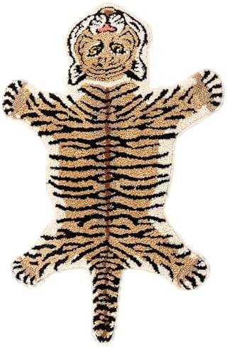 Cartoon Tiger Bath Mat Non-Slip Absorbent Rugs Brown 39.3x25.5in