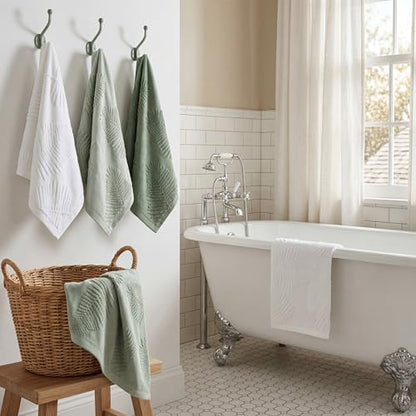 Tiamon 3 Pcs Bathroom Towel Decorative Set 100% Cotton Fluffy Bath Hand Towels for Guest Gifts Farmhouse Kitchen Hand Towels Home(Grayish Green, Green, White,30 x 13 Inch,Palm Leaf)