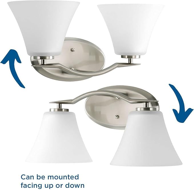 Progress Lighting P2005-09 Bravo Collection Etched Glass Modern Bath Vanity Light, 2-Light, Brushed Nickel