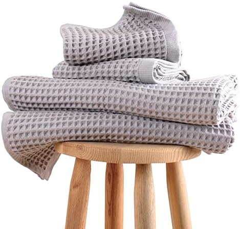 PÜSKÜL Natural 100% Turkish Cotton Waffle Towels Set of 4-Piece, L.-Gray