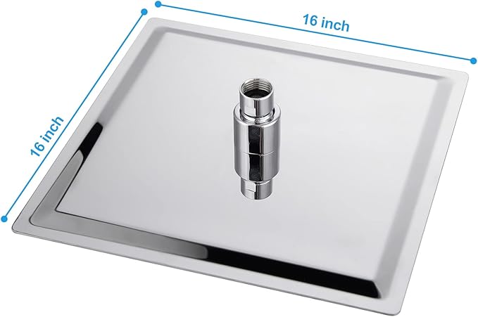 Lordear Rain Shower Heads High Pressure, Rainfall Showerhead for Bathroom Fixed Mount, 16 Inch Large Square High Flow Shower Head (Chrome)