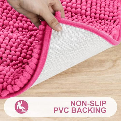 Grandaily Chenille Striped Bathroom Rugs 30x20, Extra Thick and Absorbent Bath Mats, Non-Slip Soft Plush Shaggy Shower Carpet, Machine Wash Dry, Bath Rug for Bathroom, (Medium, Hot Pink)