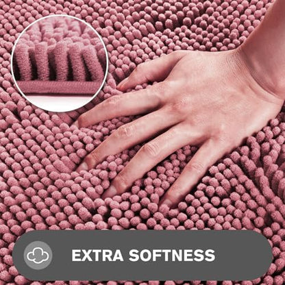 Bathroom Rugs 36 x 60 Inch – Extra Large Bath Mat | Absorbent and Washable Thick Chenille Bath Rugs Non-Slip Runner Rug for Bathroom, Shower, Tub(Dusty Rose)