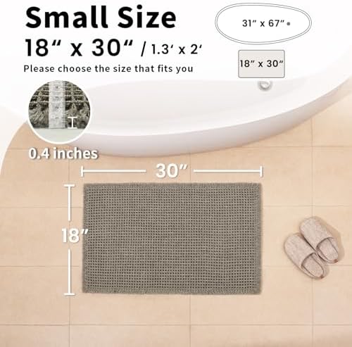 Waffle Bath Mat, Boho Bathroom Rugs Non Slip Washable, 18" x 30"