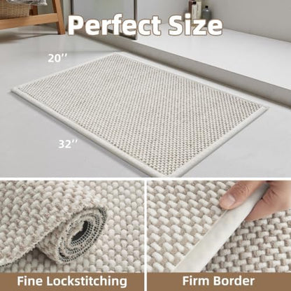 PADOOR-Bath Mat-Super Absorbent Chenille Bathroom Mats-Rubber Backed Bath Mats for Bathroom Non Slip, Easy Clean Bathroom Rugs Front of Bathtub,Shower Room,Sink-20×32, Beige&Cream