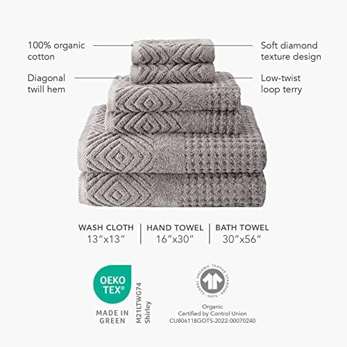 Texere 100% Organic Cotton Diamond Jacquard 700 GSM Luxury Bath Towel Sets - Ultra Soft and Absorbent Hotel and Spa Quality (Diamond, Oxford Tan, 2 Bath Towels)
