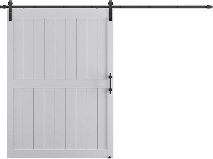 60''x 84'' Sliding Barn Door with 10 Ft Barn Door Hardware Kit | Pre-Drilled Holes Easy Assembly - Include Installation Manual, Water-Proof PVC Surface, H-Frame, White