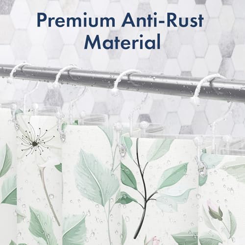 Bathway Shower Curtain Hooks White Shower Curtain Rings, 12 Pcs Double Hook Shower Curtain Hooks Rings Shower Curtain Hangers Rust Proof, Metal Shower Hooks for Bathroom Shower Curtain Rod