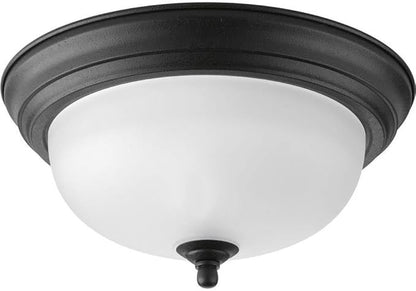 Progress Lighting 1-Light Ceiling Light, Flush Mount Ceiling Light Fixture for Interior Kitchen Lights, Hallway, Bedroom, Living Room, 11-3/8" by 5-1/2", Forged Black, Alabaster Glass Shade