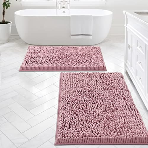 H.VERSAILTEX Bathroom Rugs Bath Mats for Non Slip Luxury Chenille Extra Soft Absorbent Shaggy Mat Washable Fast Dry Sets 2 Piece (Coral Pink, 24'' x 36''/20'' 32'')