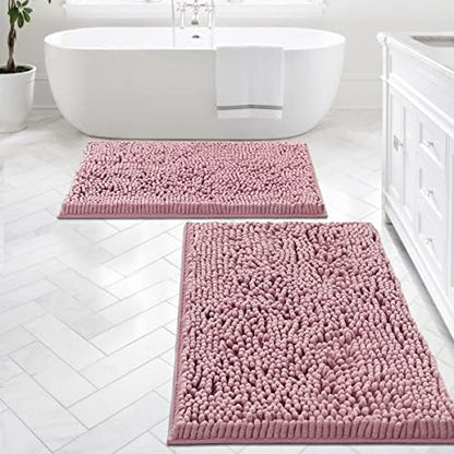 H.VERSAILTEX Bathroom Rugs Bath Mats for Non Slip Luxury Chenille Extra Soft Absorbent Shaggy Mat Washable Fast Dry Sets 2 Piece (Coral Pink, 24'' x 36''/20'' 32'')