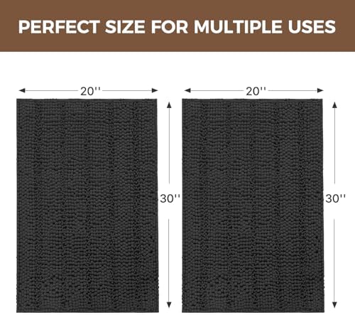 Bcoimo Bath Rug Mat Set,2 Piece Thick Absorbent Chenille Bathroom Mat Black