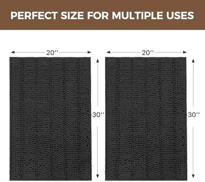 Bcoimo Bath Rug Mat Set,2 Piece Thick Absorbent Chenille Bathroom Mat Black