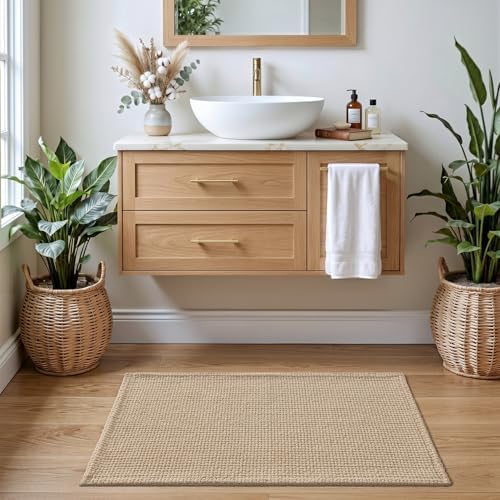DEXI Chenille Bath Mat 43x24, Soft Absorbent Bathroom Rugs, Beige