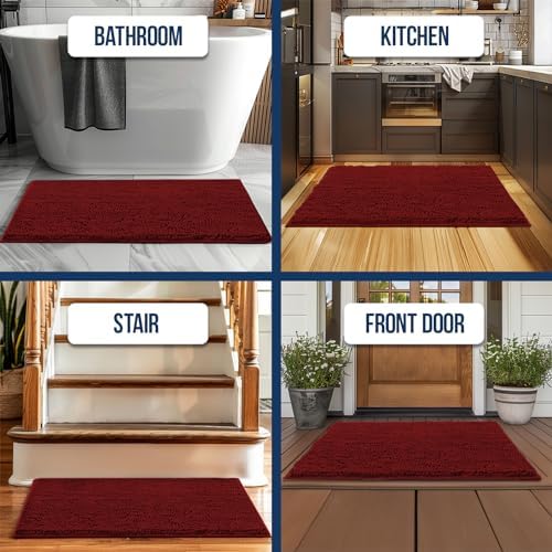 Muddy Mat® | Chenille Bathroom Rugs Quick Dry Microfiber Mats Non Slip Washable, Extra Thick, Soft and Highly Absorbent Bath Mats for Bathroom, Kitchen, and Shower Floor - Red 24"x35"