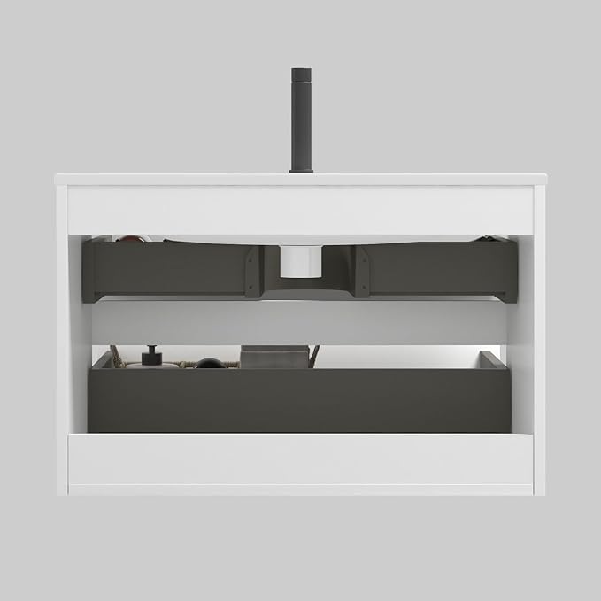 30" Bathroom Vanity with Sink, Modern Floating Vanity with Double Soft Closing Drawers, Large Storage for Small Space, Glossy White, Fully Assembled - Iris Collection