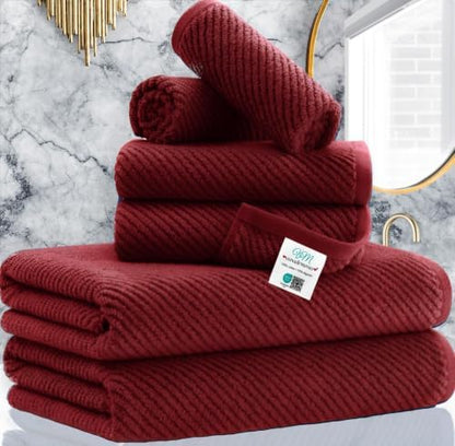VOOVA & MOVAS 6PC Towel Set, 100% Cotton, Burgundy Red
