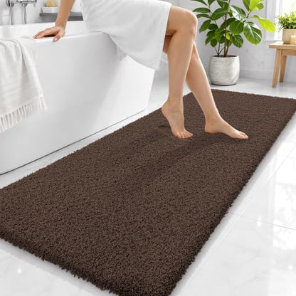 OLANLY Microfiber Bathroom Runner Rugs 59x24, Ultra Soft Bath Mat, Brown