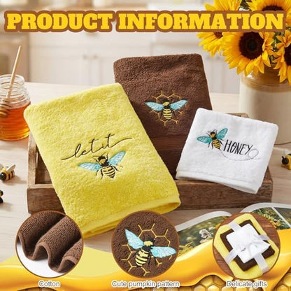 Peryiter 3 Pack Honey Bee Decorative Bath Towel Set