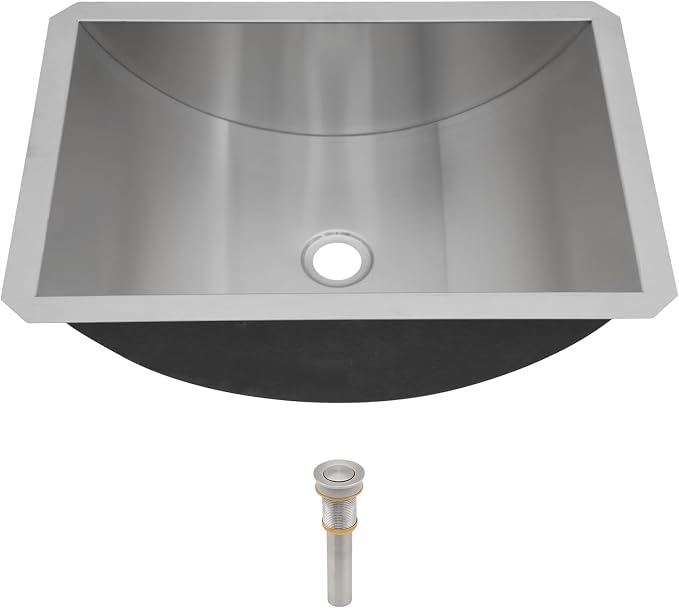 Sarlai Stainless Steel Bathroom Sink Undermount - 20"x14" Bathroom Vanity Sink Stainless Steel Rectangle Undermount Bathroom Lavatory Restroom Under Counter Sinks Basin with Pop Up Drain