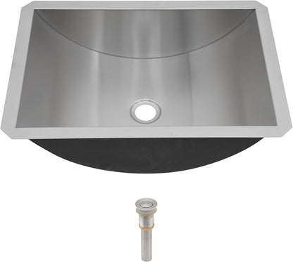 Sarlai Stainless Steel Bathroom Sink Undermount - 20"x14" Bathroom Vanity Sink Stainless Steel Rectangle Undermount Bathroom Lavatory Restroom Under Counter Sinks Basin with Pop Up Drain
