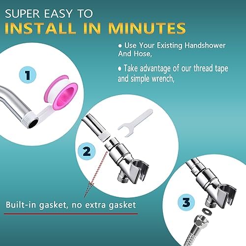 All Metal Handheld Shower Head Holder - Adjustable Shower Rod Holder with Brass Pivot Ball - Handheld Shower Head Holder - Shower Hose Holder for attaching Shower arm to Shower Hose, Chrome…