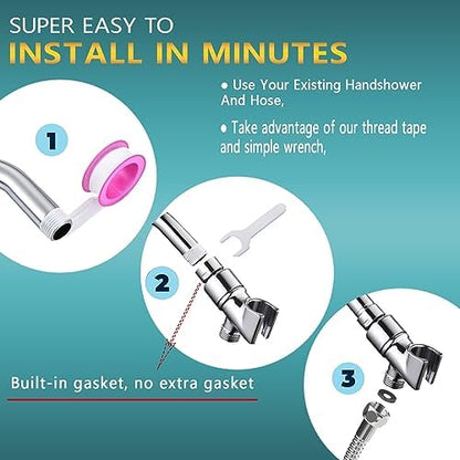 All Metal Handheld Shower Head Holder - Adjustable Shower Rod Holder with Brass Pivot Ball - Handheld Shower Head Holder - Shower Hose Holder for attaching Shower arm to Shower Hose, Chrome…