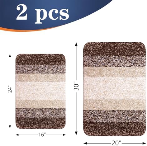 OLANLY Micorfiber Bathroom Rug Set 2 Piece, 30"x20"+24"x16"