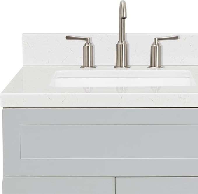 ARIEL Hamlet 60-inch Bathroom Vanity with Sink,Solid Wood, 1.5-inch Carrara White Quartz Countertop & Backsplash, Double Rectangular Porcelain Sink, 4 Soft Closing Doors, 3 Dovetail Drawers, Grey