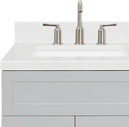 ARIEL Hamlet 60-inch Bathroom Vanity with Sink,Solid Wood, 1.5-inch Carrara White Quartz Countertop & Backsplash, Double Rectangular Porcelain Sink, 4 Soft Closing Doors, 3 Dovetail Drawers, Grey