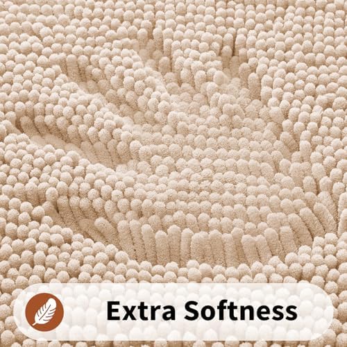 Yimobra Toilet Rugs U Shaped Washable - 24"x20" Non Slip Plush Contour Bath Rugs for Toilet - Super Soft Absorbent Quick Dry Toilet Mats for Bathroom,Beige
