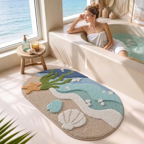LUMI Beach Bathroom Rug Soft Microfiber Absorbent Bath Mat 24x44