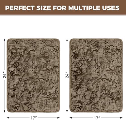 Bcoimo Bath Rugs Mat Set,2 Piece Non Slip Chenille Latte Bathroom Mat Sets