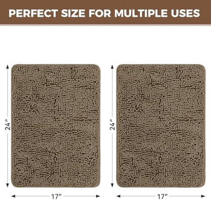 Bcoimo Bath Rugs Mat Set,2 Piece Non Slip Chenille Latte Bathroom Mat Sets