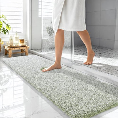 OLANLY Microfiber Bathroom Rugs 59x20, Quick Dry Mat, Sage Green and White